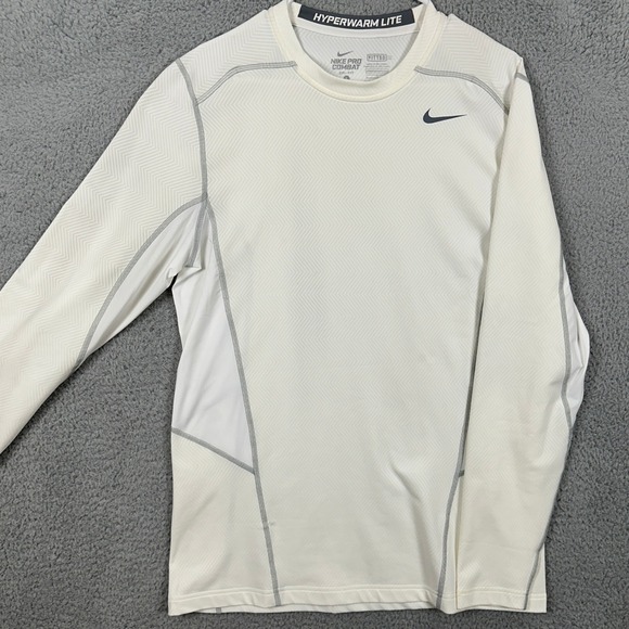 Nike Pro Combat Dri Fit Shirt Athletic Men Large White Herringbone Hyperwarm NEW